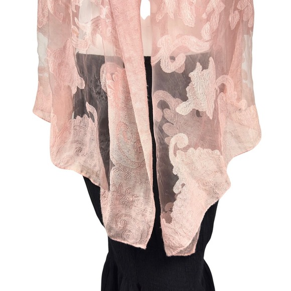 Wrap Scarf Floral Sheer Pastel Pink Shawl Evening Wedding Pretty Persuasions - Picture 6 of 8